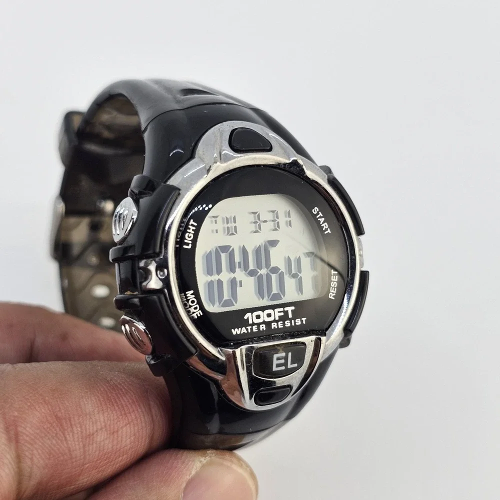 Sport Digital Women Watch 37MM DayDate Black‎ Plastic Bands Up to 6.5